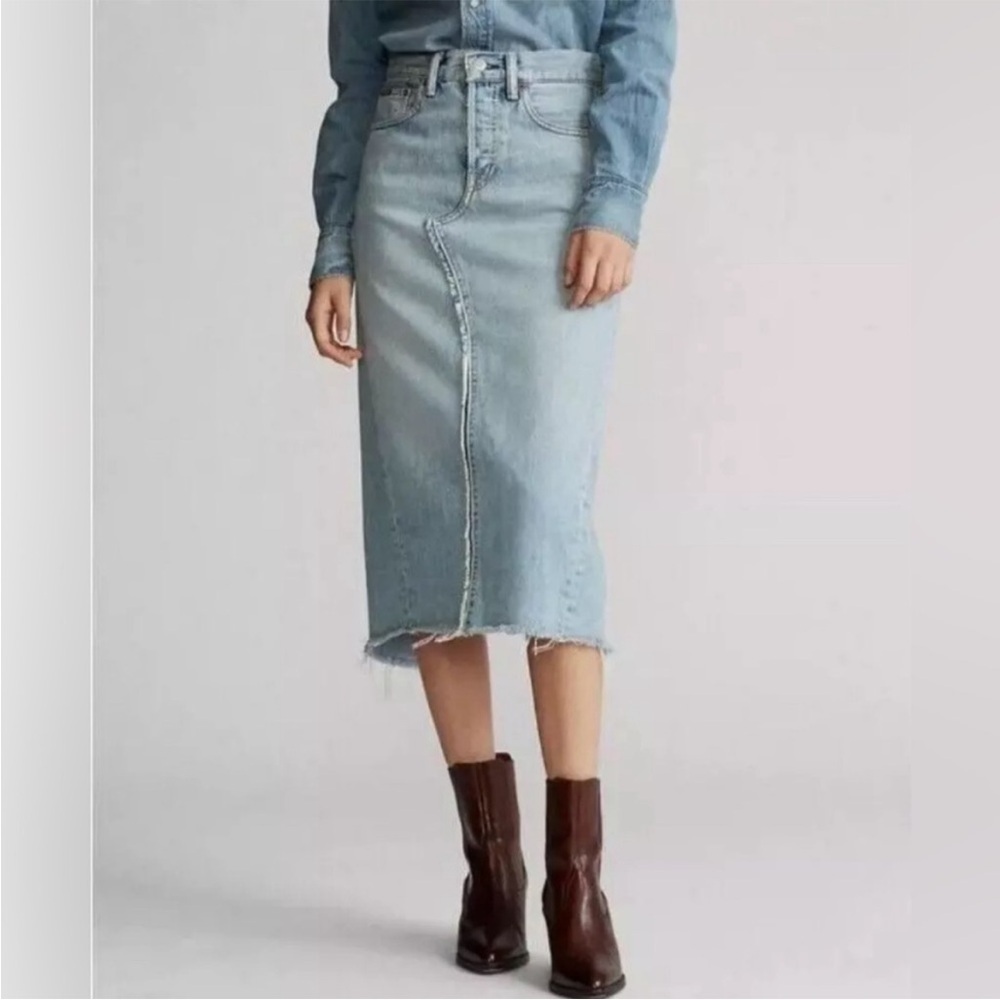 Polo Ralph Lauren Phinley Denim Skirt Size 25 Distressed Boho Y2K